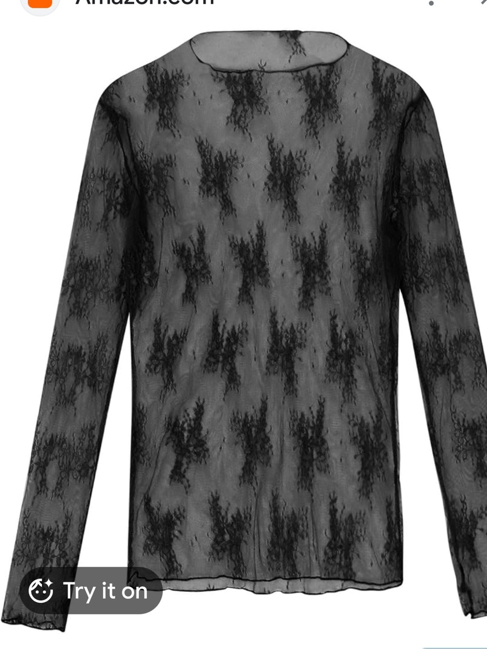 Women's Sheer Lace Mesh Mock Neck Top - Black